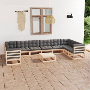 vidaXL 11-tlg. Garten-Lounge-Set mit Kissen Kiefer Massivholz