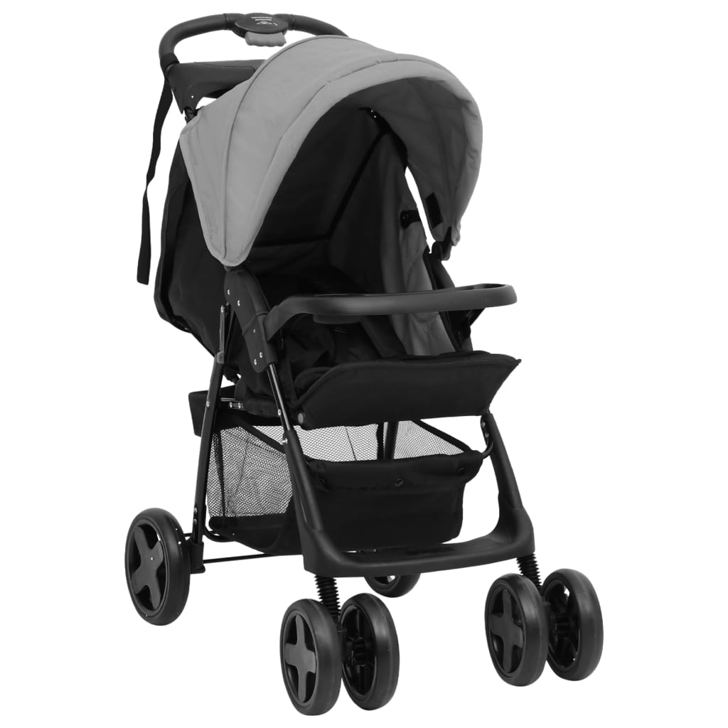 vidaXL 2-in-1 Kinderwagen Hellgrau und Schwarz Stahl