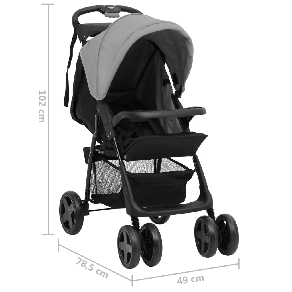 vidaXL 2-in-1 Kinderwagen Hellgrau und Schwarz Stahl