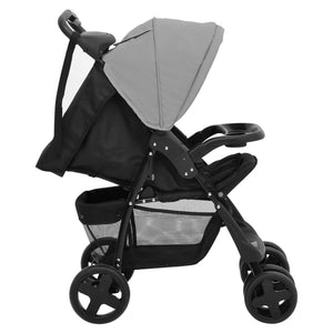 vidaXL 2-in-1 Kinderwagen Hellgrau und Schwarz Stahl