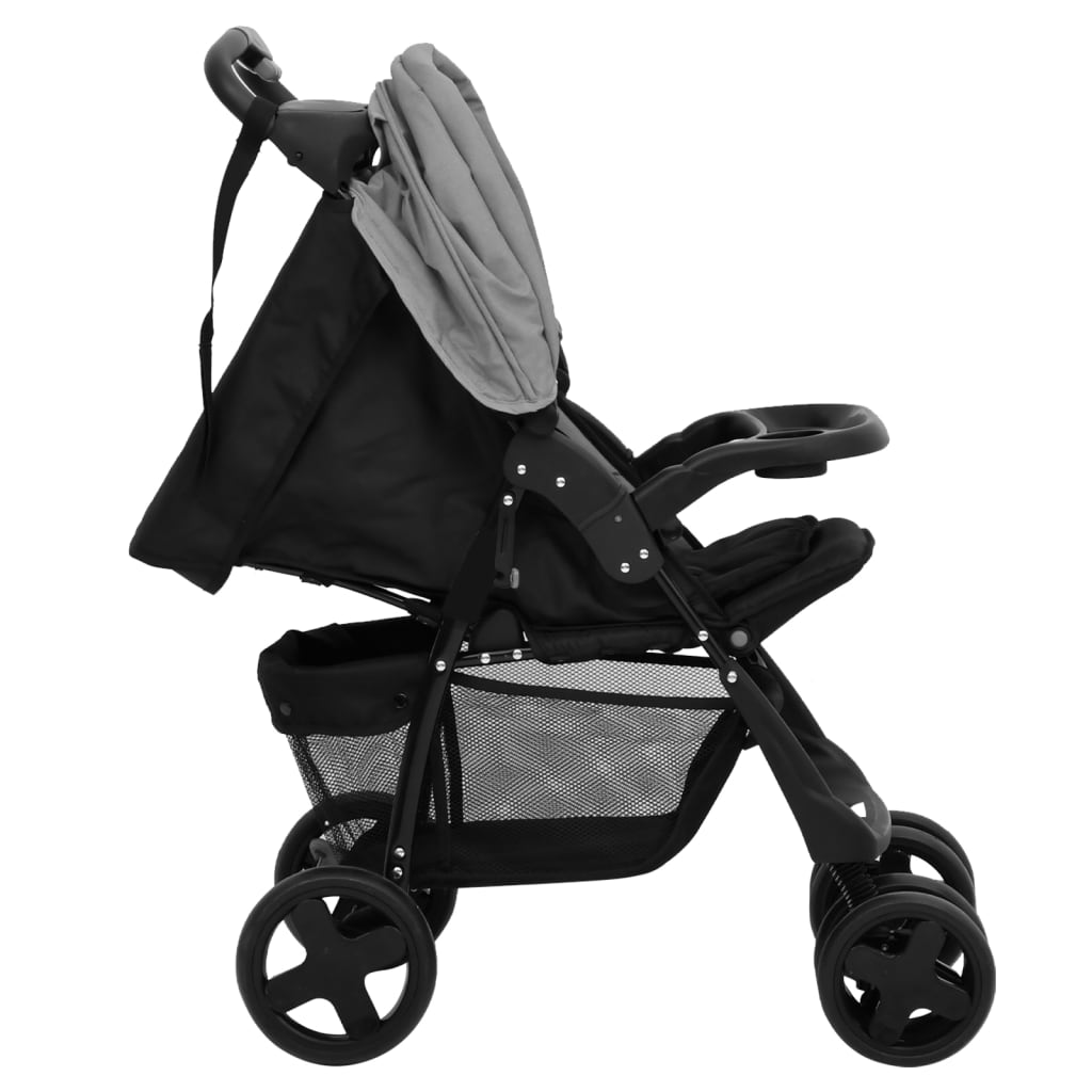 vidaXL 2-in-1 Kinderwagen Hellgrau und Schwarz Stahl