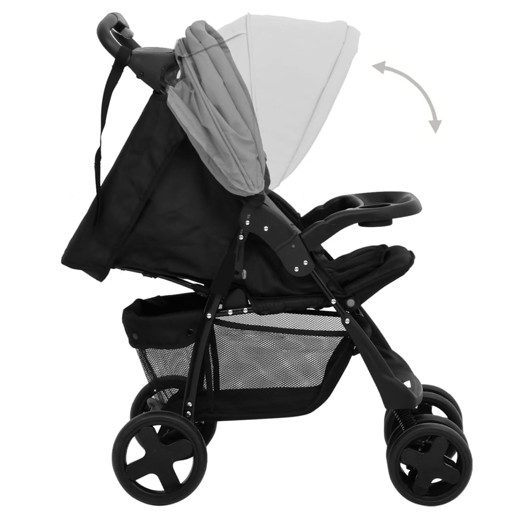 vidaXL 2-in-1 Kinderwagen Hellgrau und Schwarz Stahl