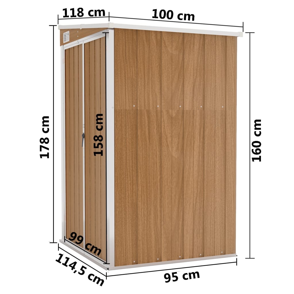 vidaXL Anbauschuppen Braun 118x100x178 cm Verzinkter Stahl