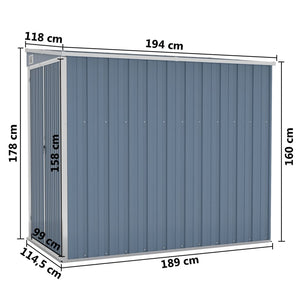 vidaXL Anbauschuppen Grau 118x194x178 cm Verzinkter Stahl