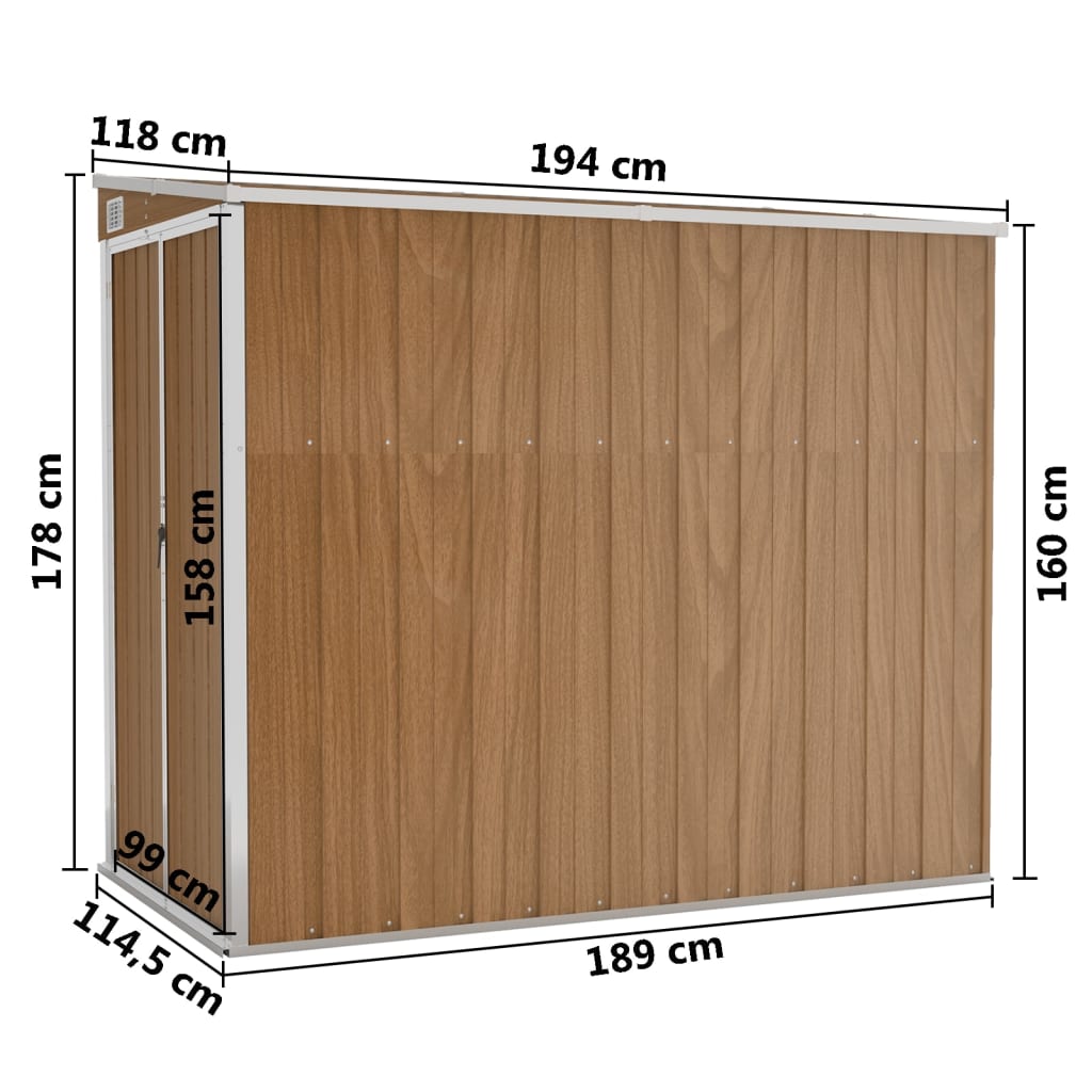 vidaXL Anbauschuppen Braun 118x194x178 cm Verzinkter Stahl