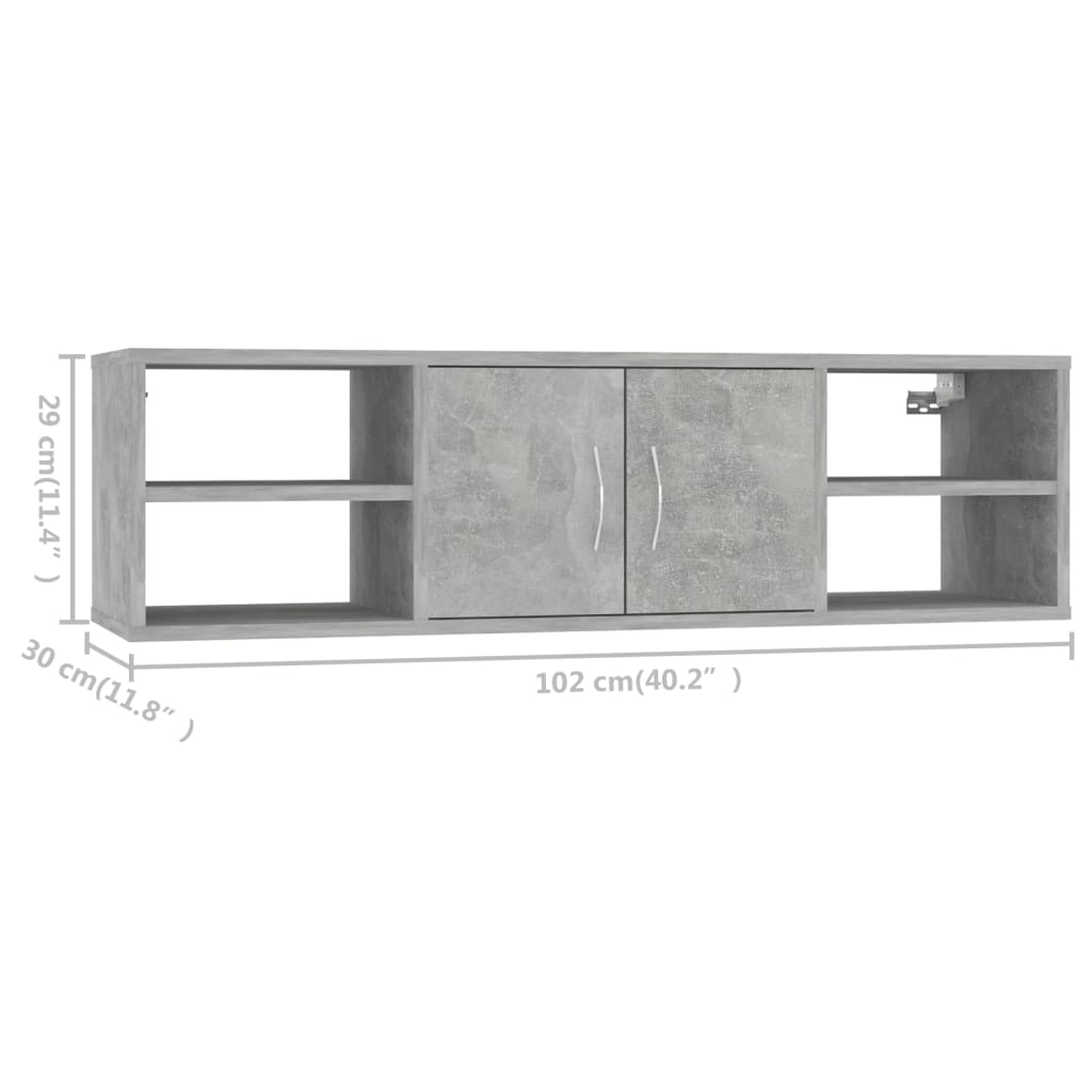 vidaXL Wandregal Betongrau 102x30x29 cm Holzwerkstoff