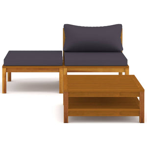 vidaXL 3-tlg. Garten-Lounge-Set mit Dunkelgrauen Kissen Akazienholz