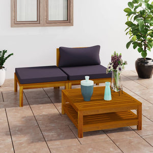 vidaXL 3-tlg. Garten-Lounge-Set mit Dunkelgrauen Kissen Akazienholz