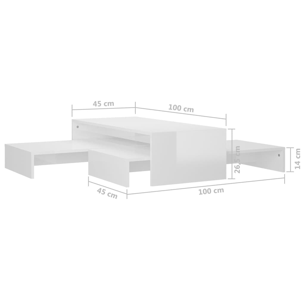 vidaXL Satztisch-Set Hochglanz-Weiß 100x100x26,5 cm