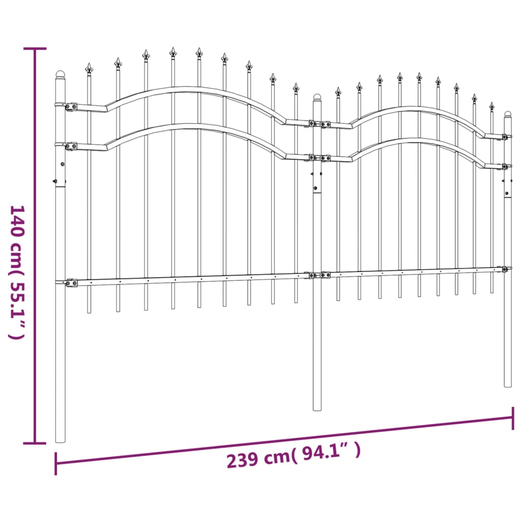 vidaXL Gartenzaun mit Speerspitzen Schwarz 140 cm Stahl