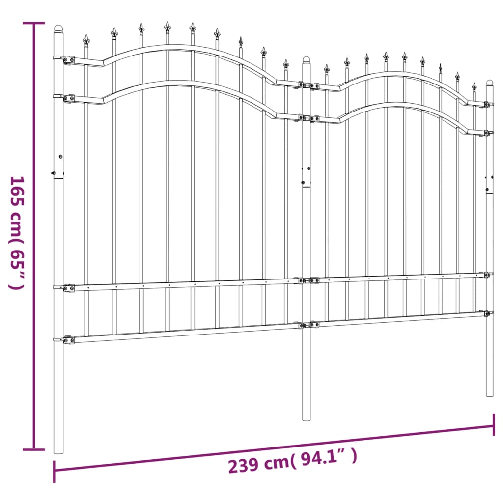 vidaXL Gartenzaun mit Speerspitzen Schwarz 165 cm Stahl