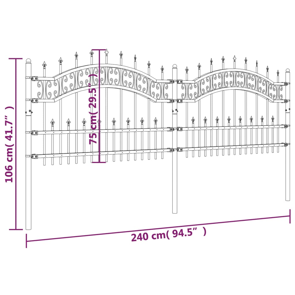 vidaXL Gartenzaun mit Speerspitzen Schwarz 115 cm Stahl