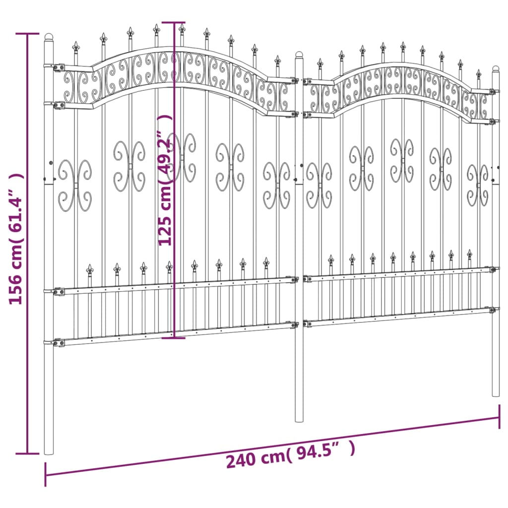 vidaXL Gartenzaun mit Speerspitzen Schwarz 165 cm Stahl