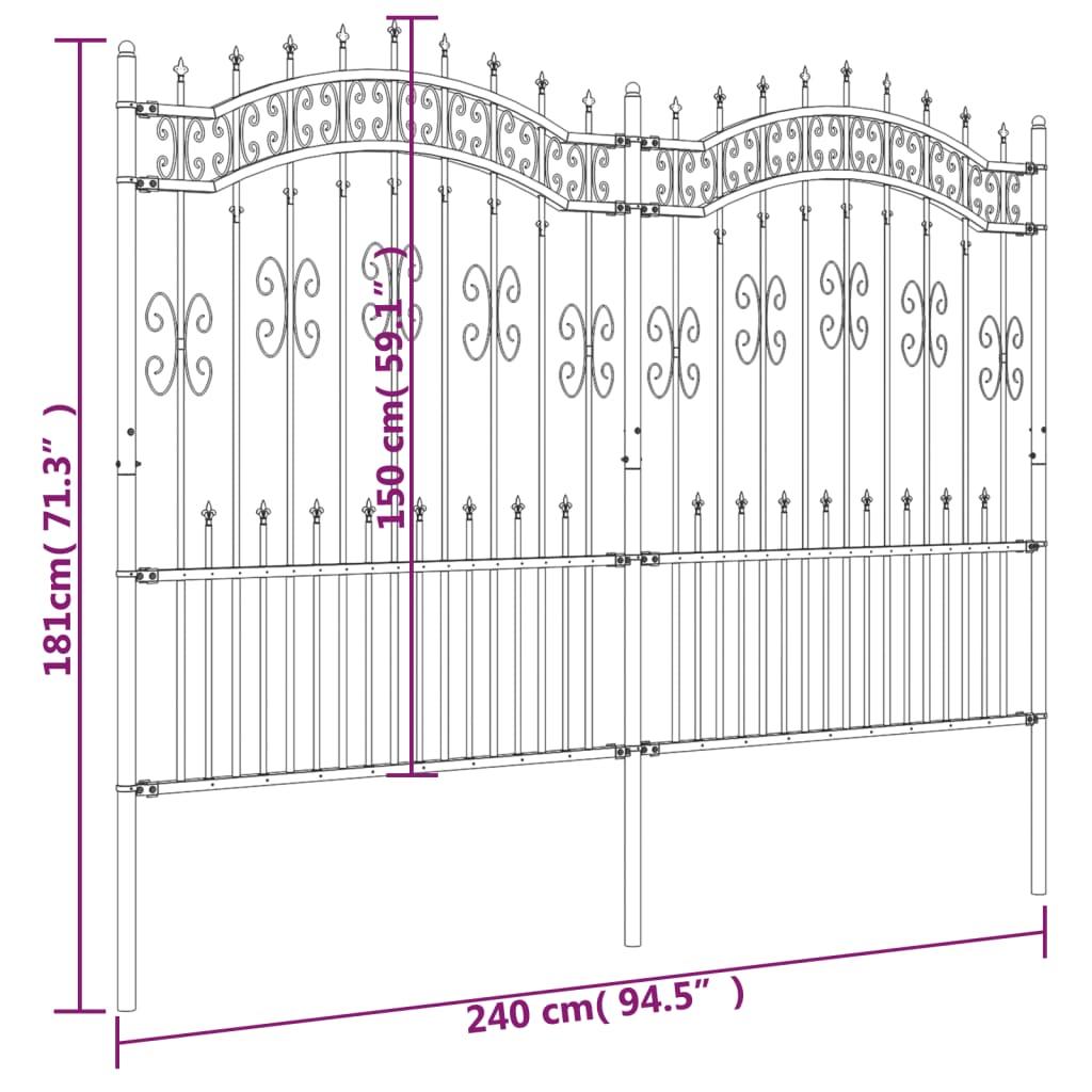 vidaXL Gartenzaun mit Speerspitzen Schwarz 190 cm Stahl