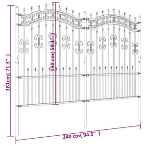 vidaXL Gartenzaun mit Speerspitzen Schwarz 190 cm Stahl