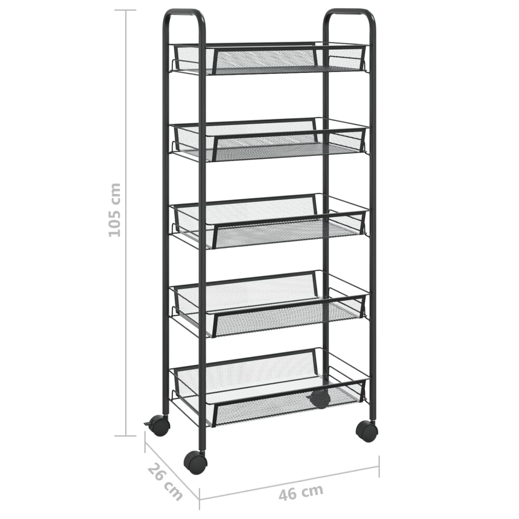 vidaXL Küchenwagen 5 Etagen Schwarz 46x26x105 cm Eisen