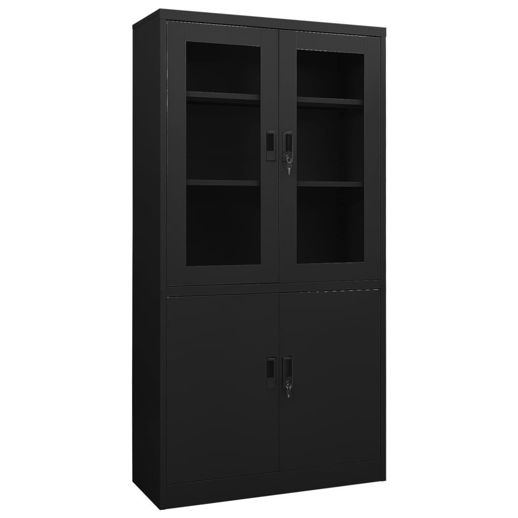 Büroschrank Schwarz 90x40x180 cm Stahl Stilecasa