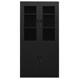 Büroschrank Schwarz 90x40x180 cm Stahl Stilecasa