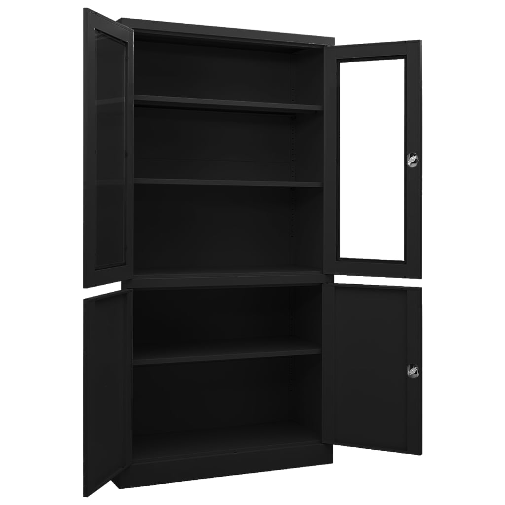 Büroschrank Schwarz 90x40x180 cm Stahl Stilecasa