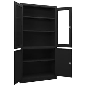 Büroschrank Schwarz 90x40x180 cm Stahl Stilecasa