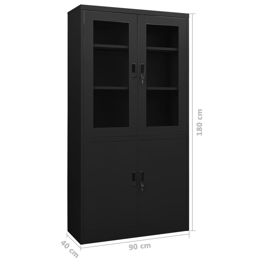 Büroschrank Schwarz 90x40x180 cm Stahl Stilecasa