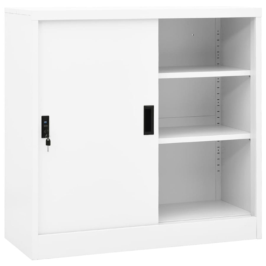 Büroschrank mit Schiebetür Weiß 90x40x90 cm Stahl Stilecasa