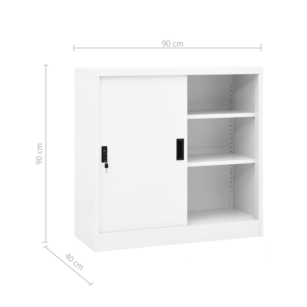 Büroschrank mit Schiebetür Weiß 90x40x90 cm Stahl Stilecasa