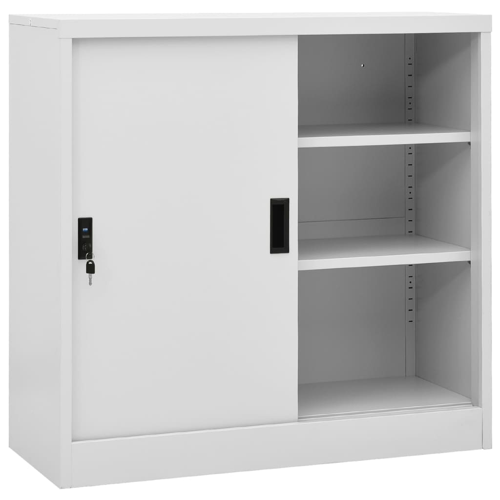 Büroschrank mit Schiebetür Hellgrau 90x40x90 cm Stahl Stilecasa