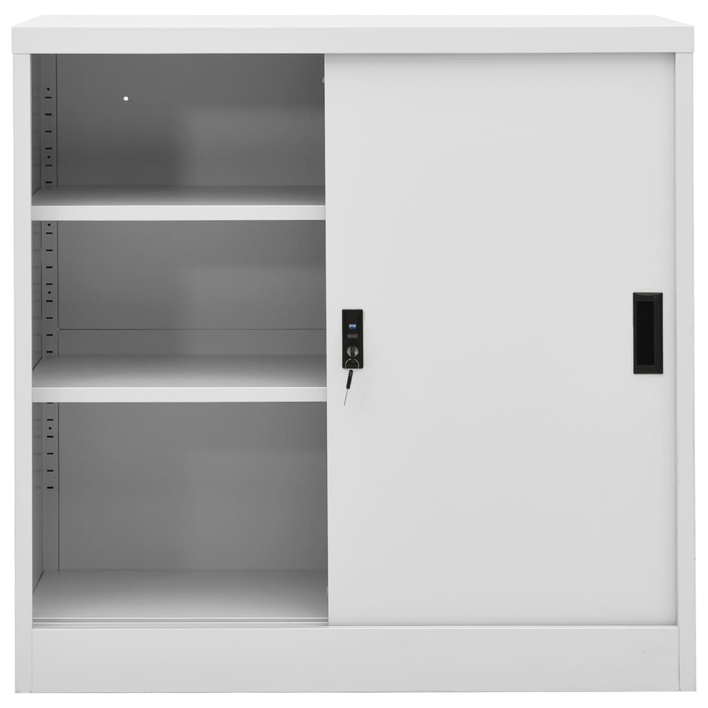 Büroschrank mit Schiebetür Hellgrau 90x40x90 cm Stahl Stilecasa