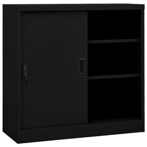 Büroschrank mit Schiebetür Schwarz 90x40x90 cm Stahl Stilecasa