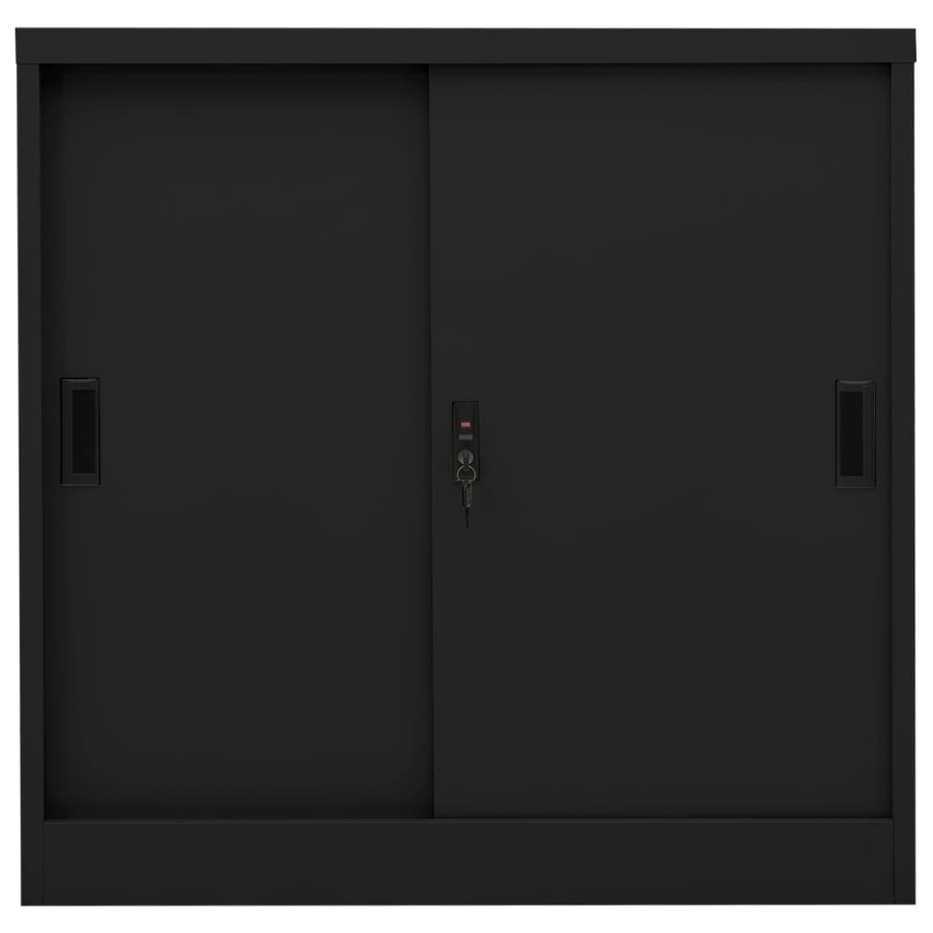 Büroschrank mit Schiebetür Schwarz 90x40x90 cm Stahl Stilecasa