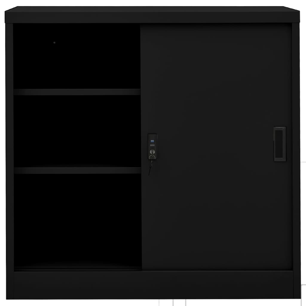 Büroschrank mit Schiebetür Schwarz 90x40x90 cm Stahl Stilecasa