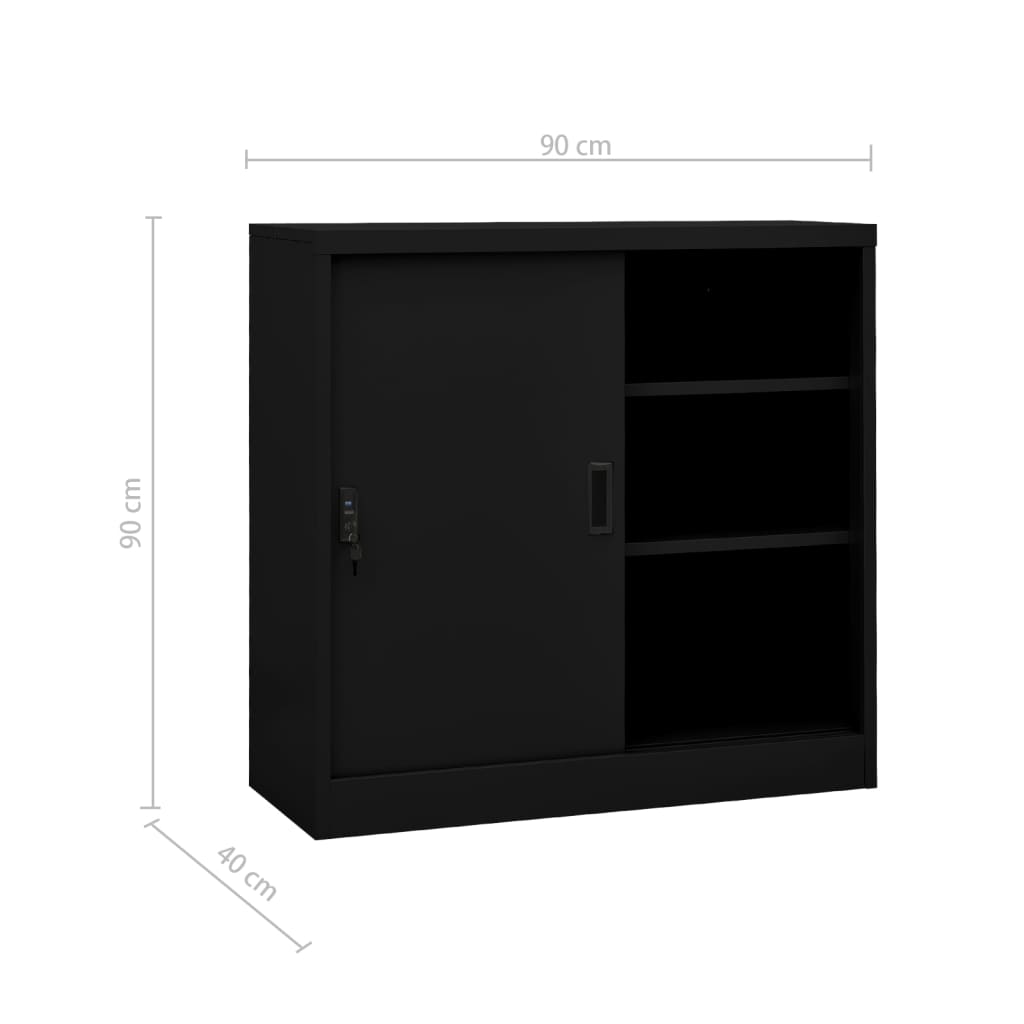 Büroschrank mit Schiebetür Schwarz 90x40x90 cm Stahl Stilecasa