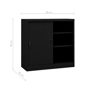 Büroschrank mit Schiebetür Schwarz 90x40x90 cm Stahl Stilecasa