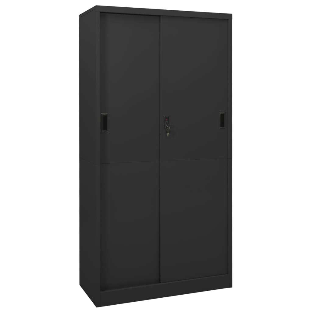 Büroschrank mit Schiebetür Anthrazit 90x40x180 cm Stahl Stilecasa