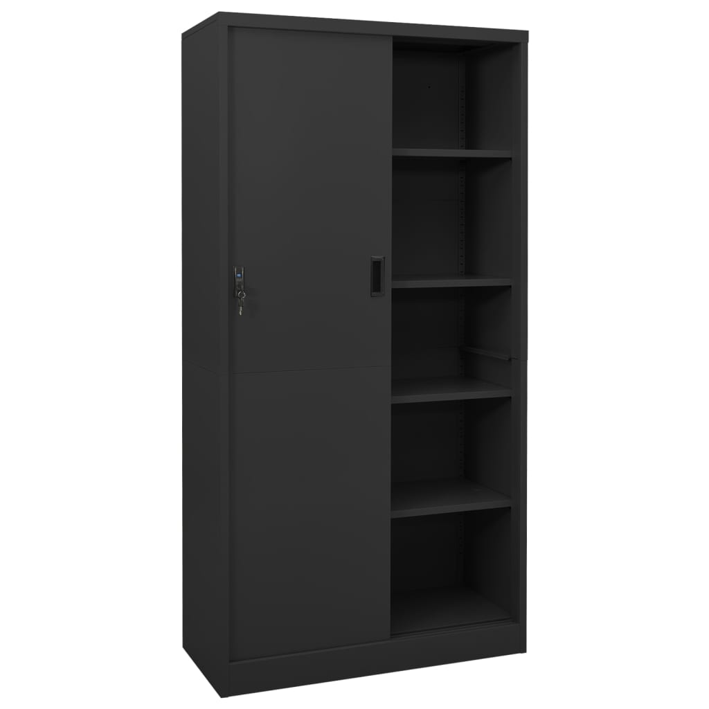 Büroschrank mit Schiebetür Anthrazit 90x40x180 cm Stahl Stilecasa