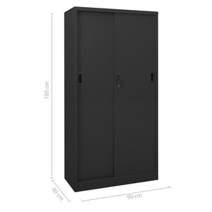 Büroschrank mit Schiebetür Anthrazit 90x40x180 cm Stahl Stilecasa