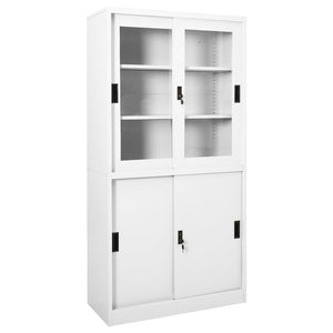 vidaXL Büroschrank mit Schiebetüren Weiß 90x40x180 cm Stahl