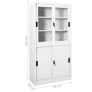 vidaXL Büroschrank mit Schiebetüren Weiß 90x40x180 cm Stahl