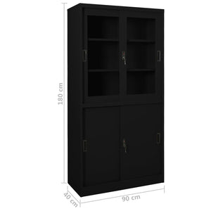 vidaXL Büroschrank mit Schiebetür Schwarz 90x40x180 cm Stahl