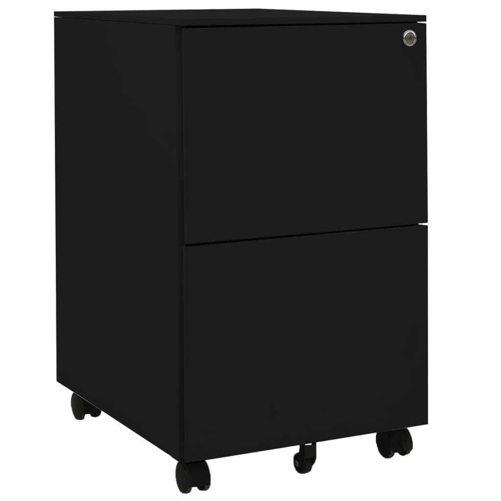 Aktenschrank mit Rollen Schwarz 39x45x67 cm Stahl Stilecasa