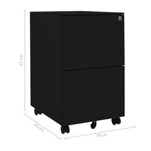 Aktenschrank mit Rollen Schwarz 39x45x67 cm Stahl Stilecasa