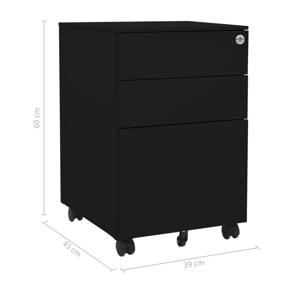 vidaXL Aktenschrank mit Rollen Schwarz 39x45x60 cm Stahl