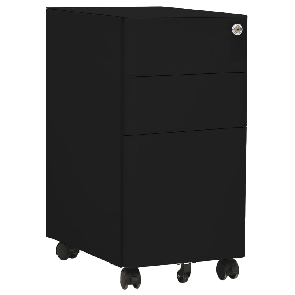 vidaXL Aktenschrank mit Rollen Schwarz 30x45x59 cm Stahl