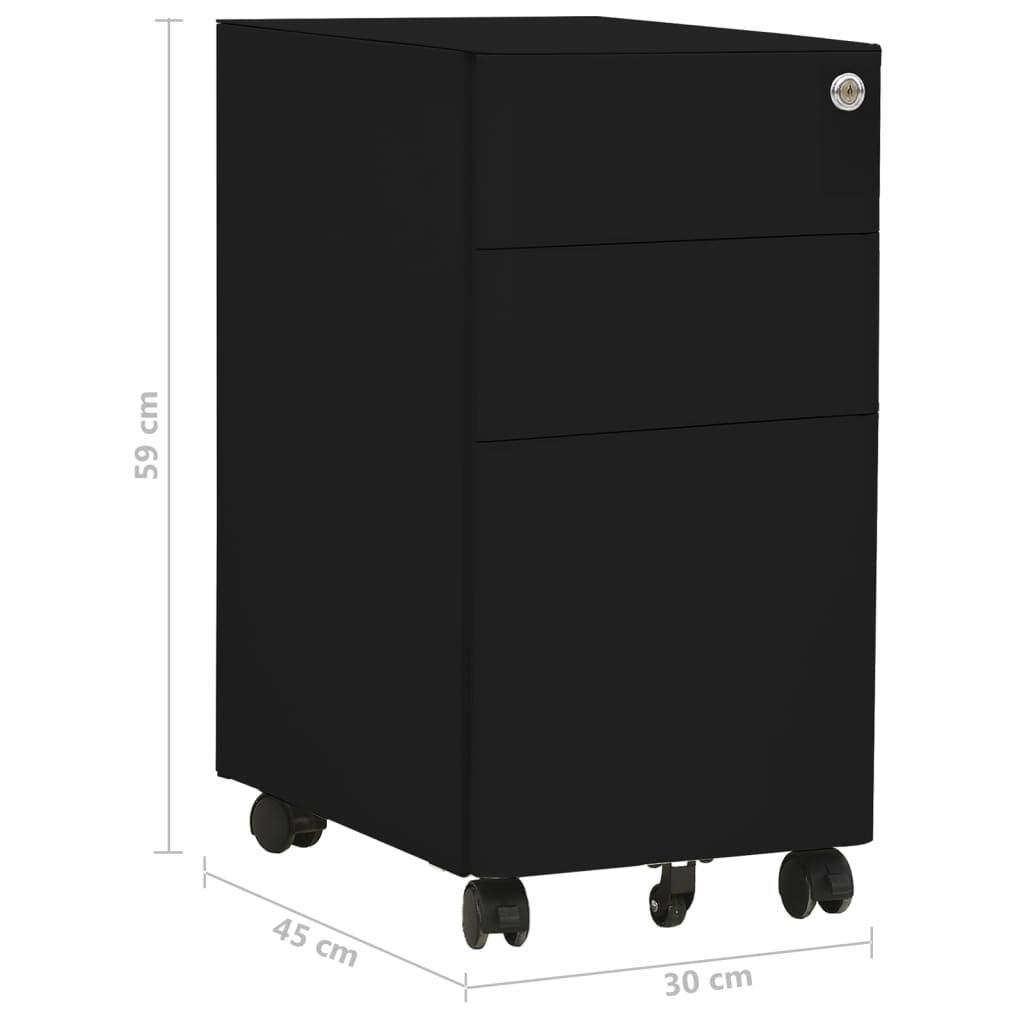 vidaXL Aktenschrank mit Rollen Schwarz 30x45x59 cm Stahl