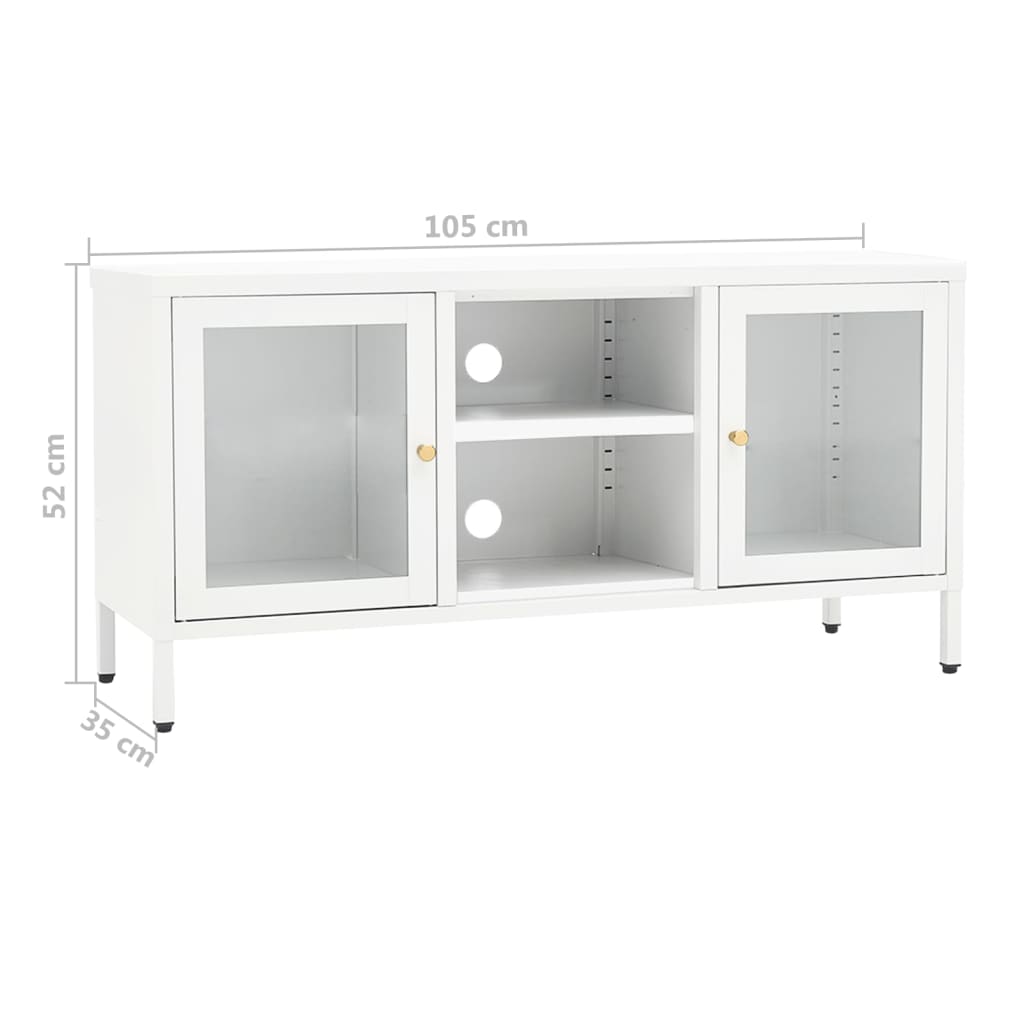 vidaXL TV-Schrank Weiß 105x35x52 cm Stahl und Glas