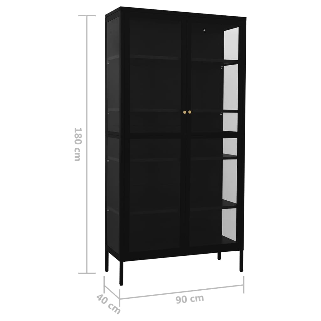 Vitrine Schwarz 90x40x180 cm Stahl und Gehärtetes Glas Stilecasa