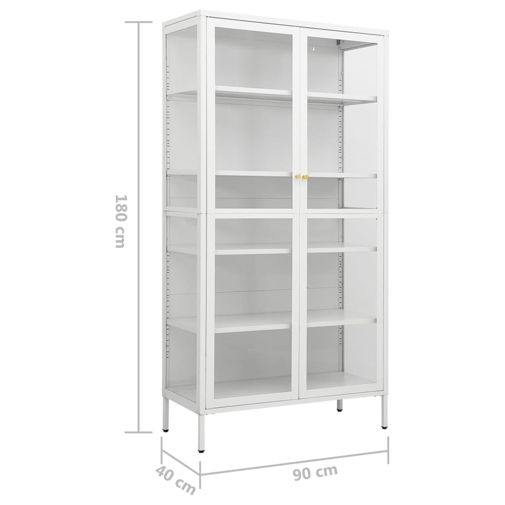 vidaXL Vitrine Weiß 90x40x180 cm Stahl und Gehärtetes Glas