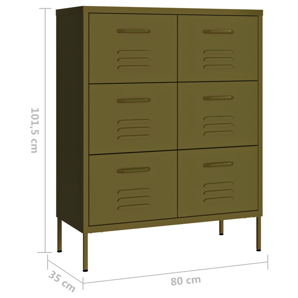 vidaXL Schubladenschrank Olivgrün 80x35x101,5 cm Stahl