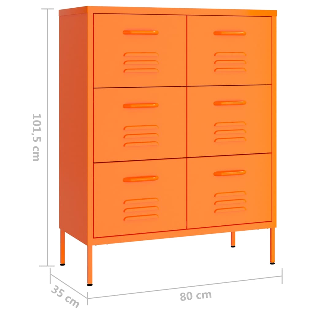 vidaXL Schubladenschrank Orange 80x35x101,5 cm Stahl